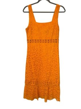 Lulu's Bright Orange Lace Midi Dress Size Medium